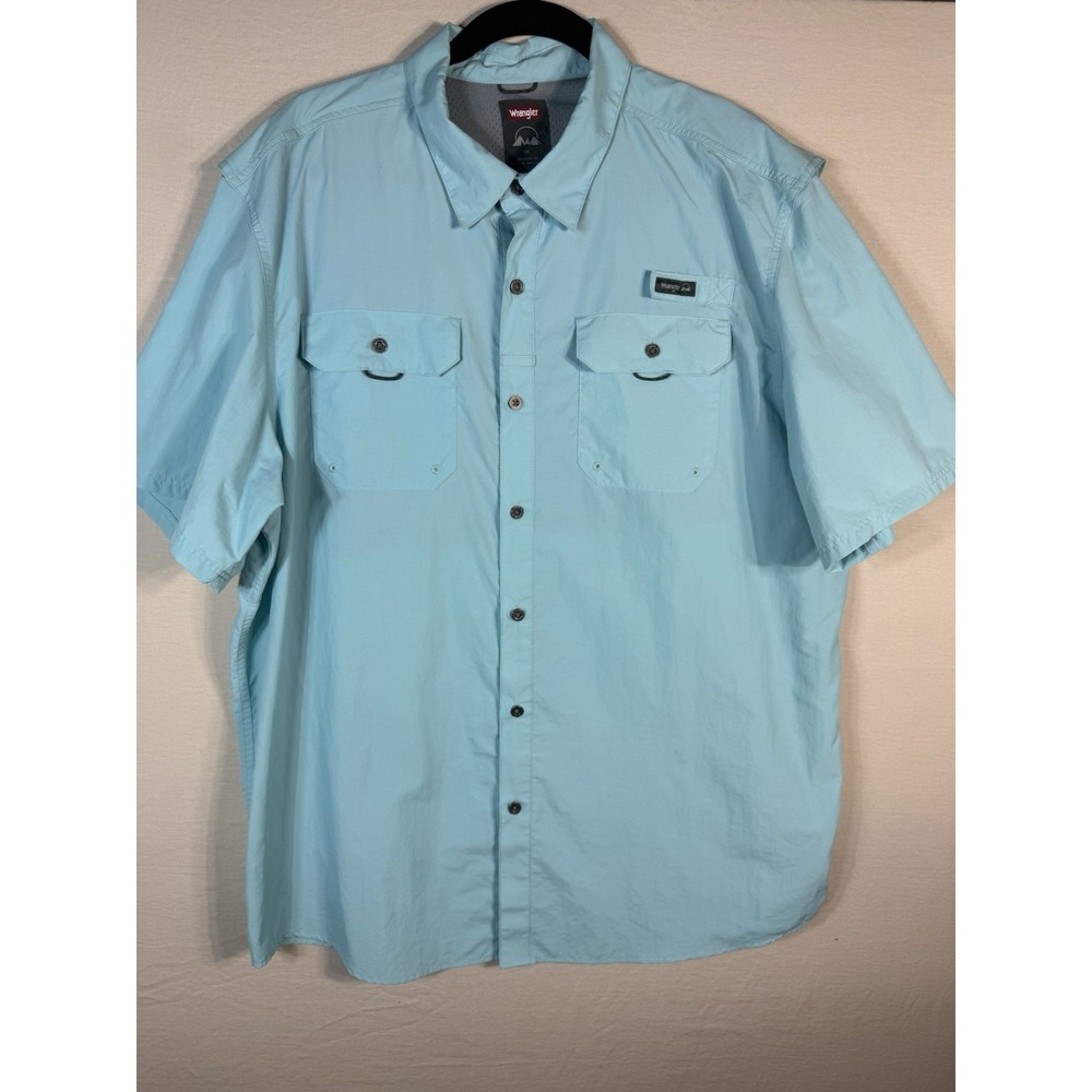 Wrangler Men's Vented Fishing XL Blue Shirt Button Down Short Sleeve Outdoor